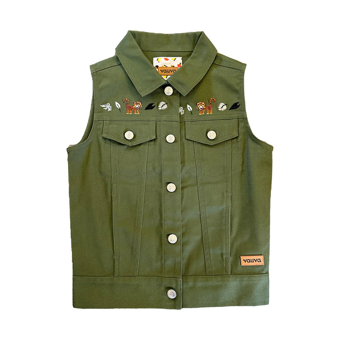 Vauva SS23 Safari - Girls Tiger Embroidery Cotton Vest - My Little Korner