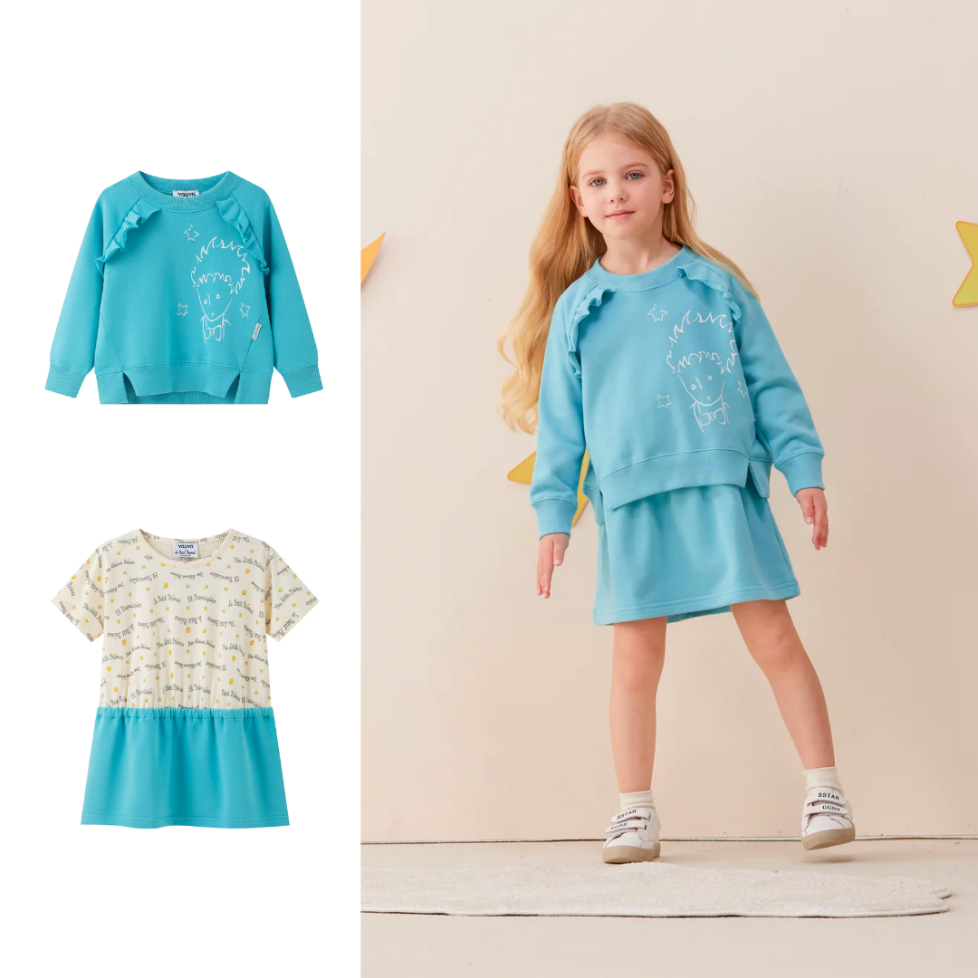 Vauva x Le Petit Prince - Girls Sweater & Dress (2 piece Set/Blue)