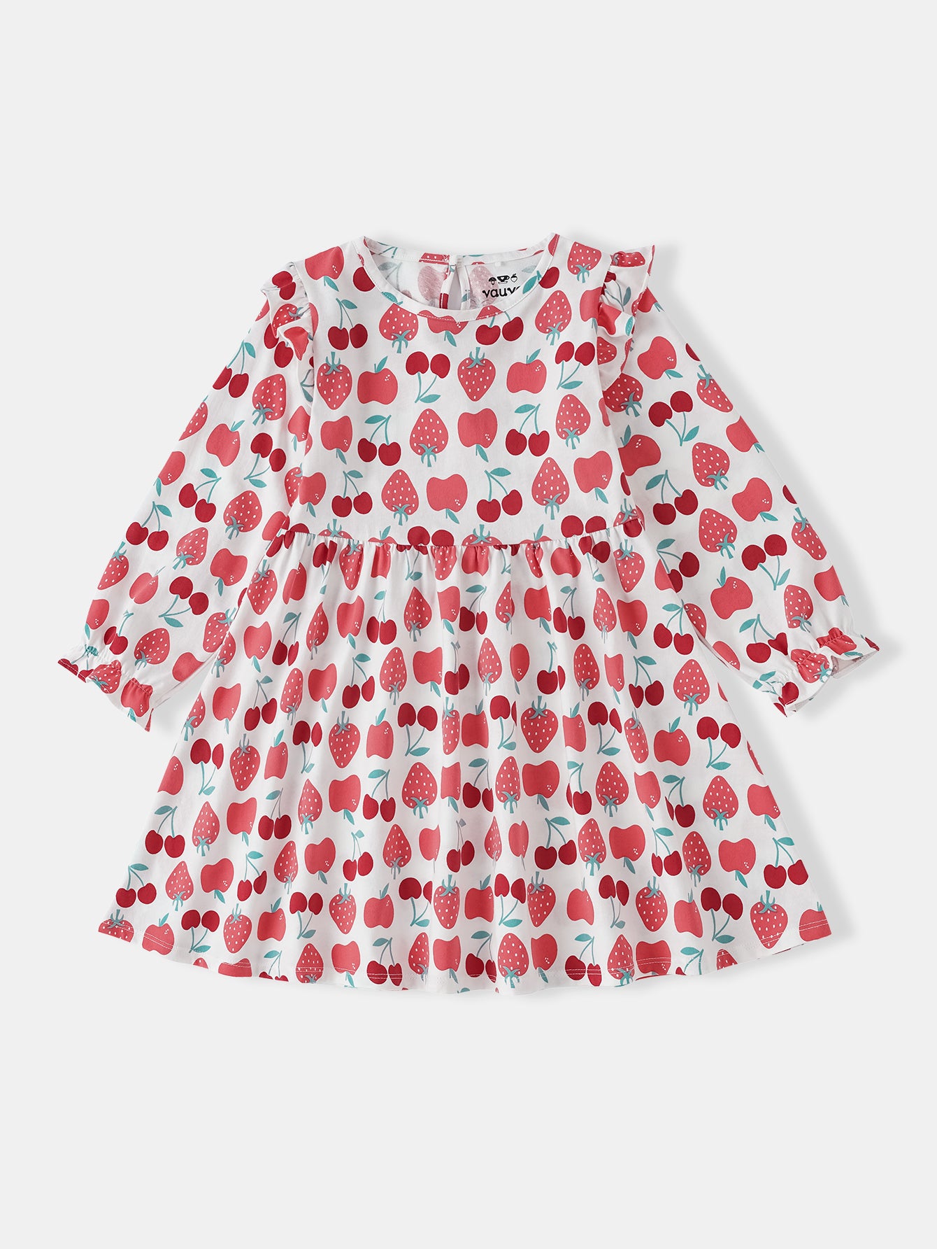 Kid Long Puff Sleeve All-Over Berries Print Dress