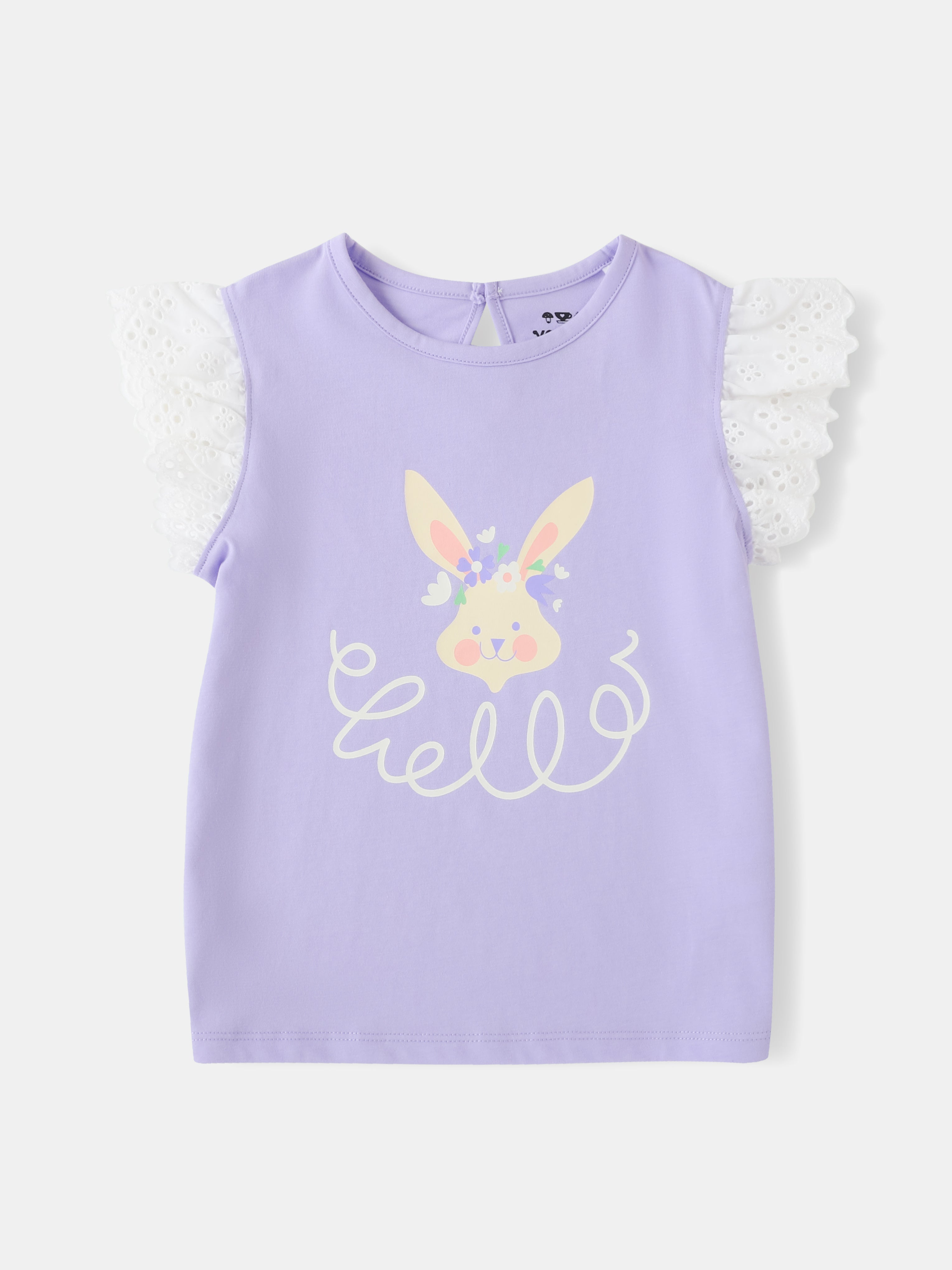 Girls Lace Cap Sleeve Bunny Print Tee