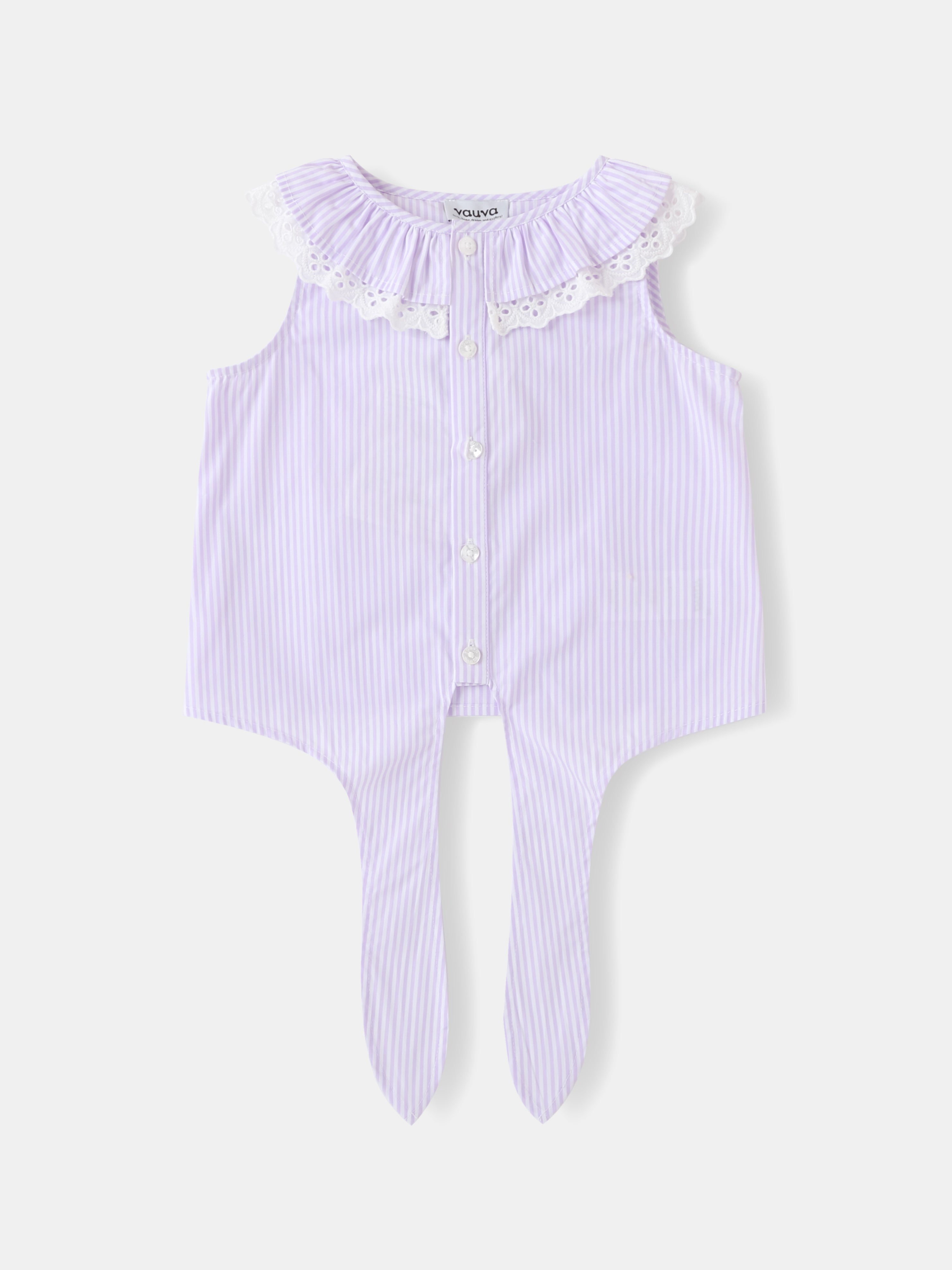 Kid Lace-Trimmed Collar Sleeveless Tie Bottom Top