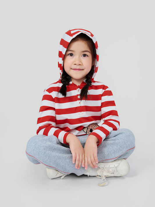 Boys Hedgehog Stripe Hooded Henley T-Shirt