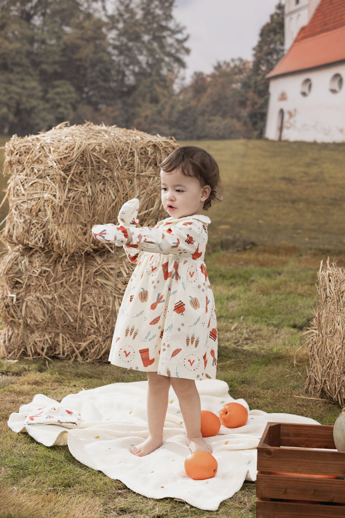 Vauva FW23 - Baby Girls Happy Farm Doll Collar Dress (White)