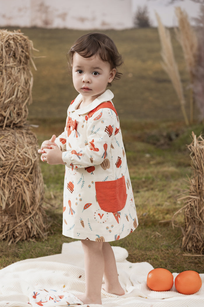 Vauva FW23 - Baby Girls Happy Farm Double Pocket Dress (White)