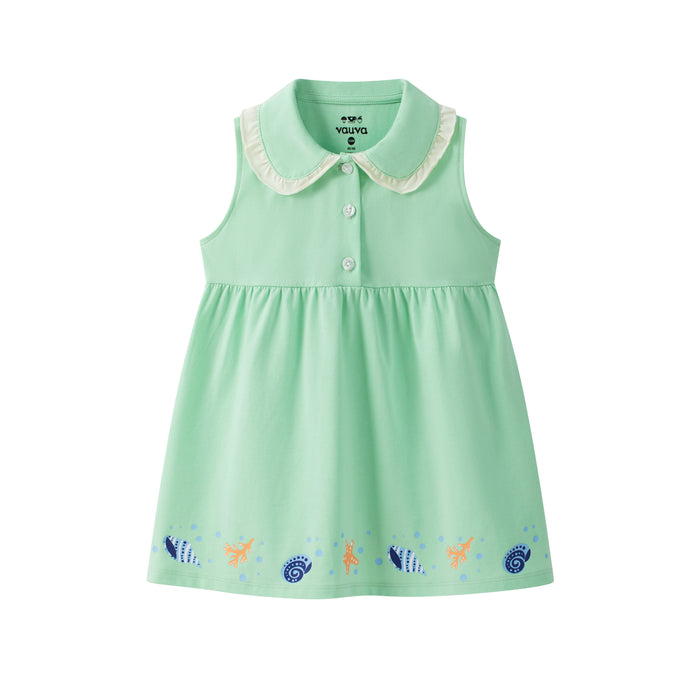 Vauva SS24 - Baby Girl's Organic Cotton Plain Dress Pastel Green