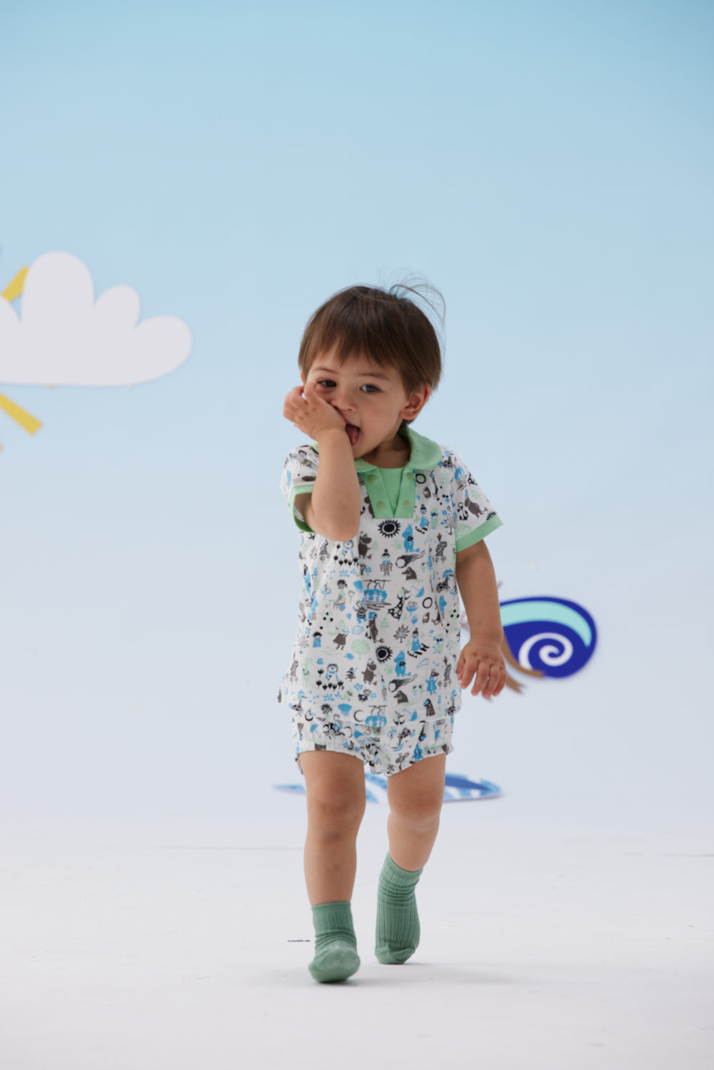 Vauva x Moomin Vauva x Moomin - Baby Boy All Over Print Collar Top & Bottom Set - Pastel Green Top & Bottom Set