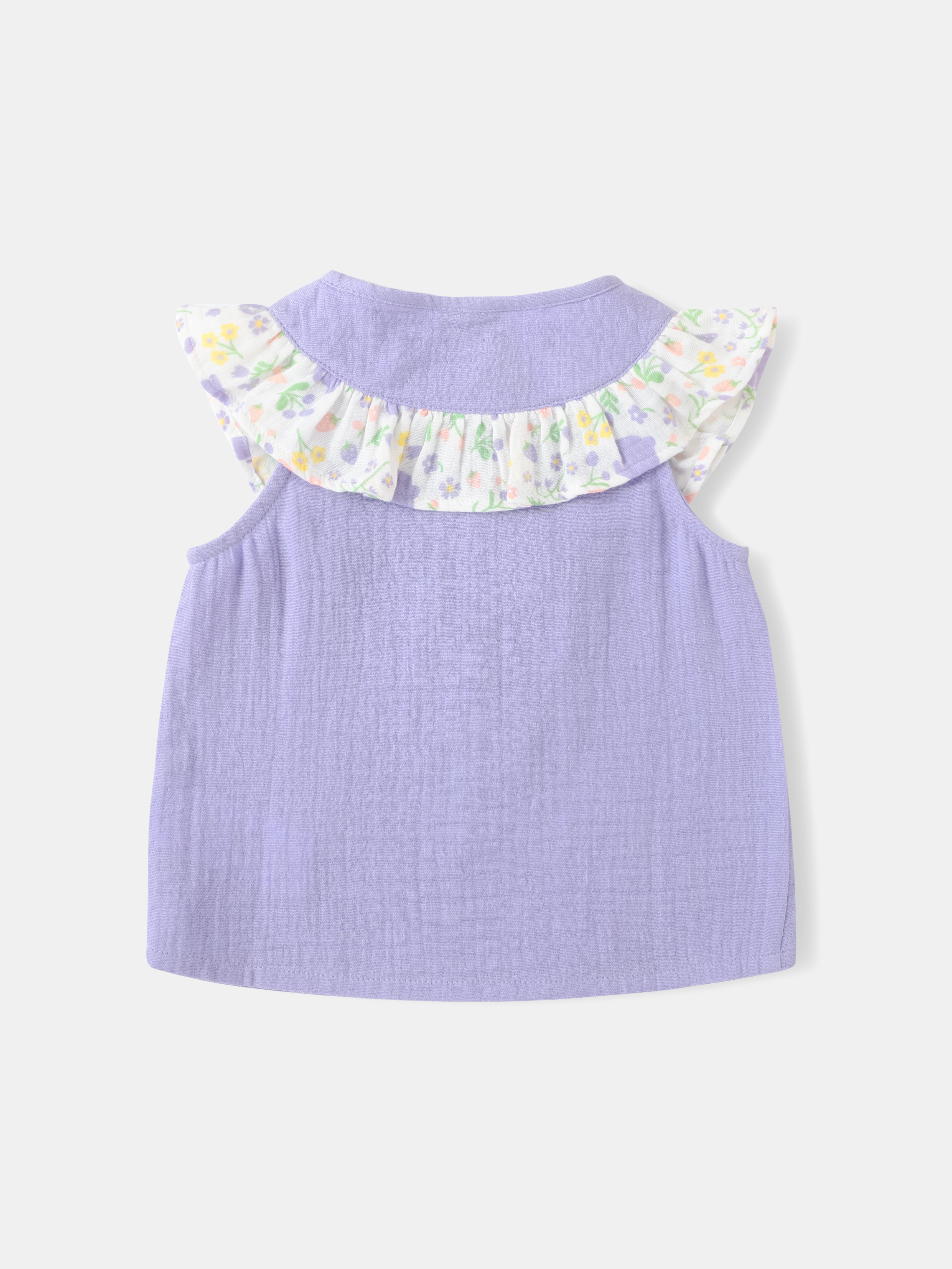 Baby Sleeveless All-Over Bunny Print Ruffle Two-Tone Top