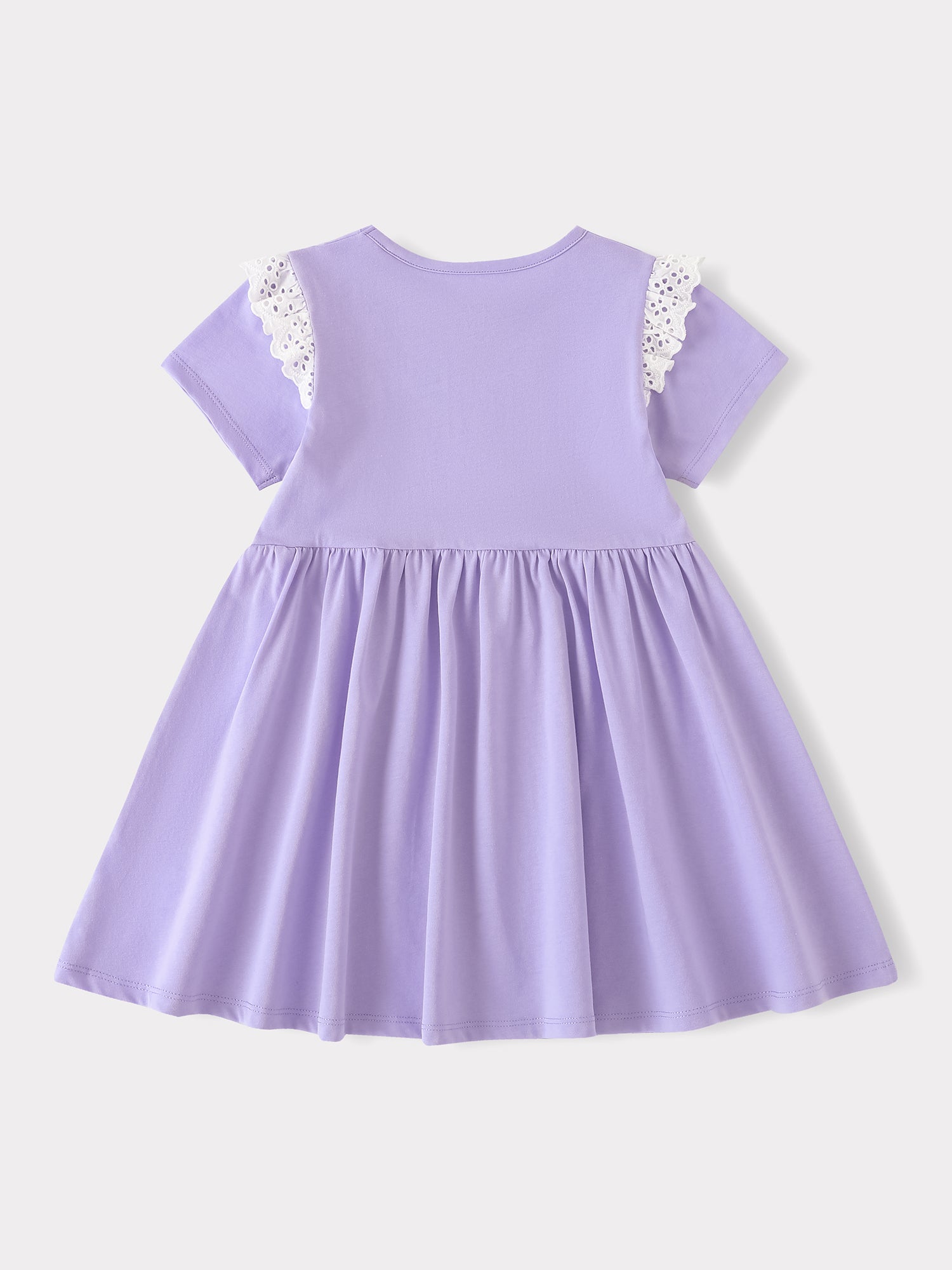 Kid Short Sleeve Lace-Trimmed Bunny Print Dress