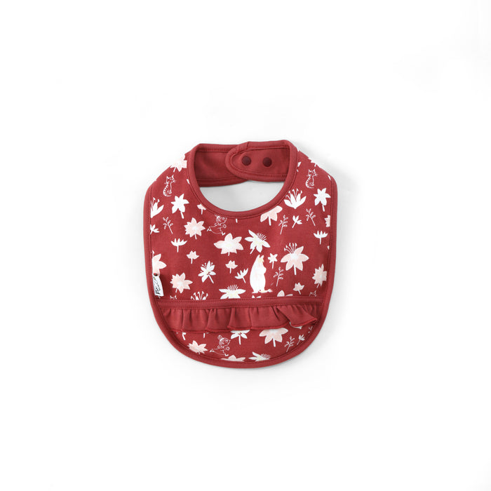 Vauva x Moomin FW23 - Baby Girls Moomin All Over Print Ruffle Cotton Bib (Red)