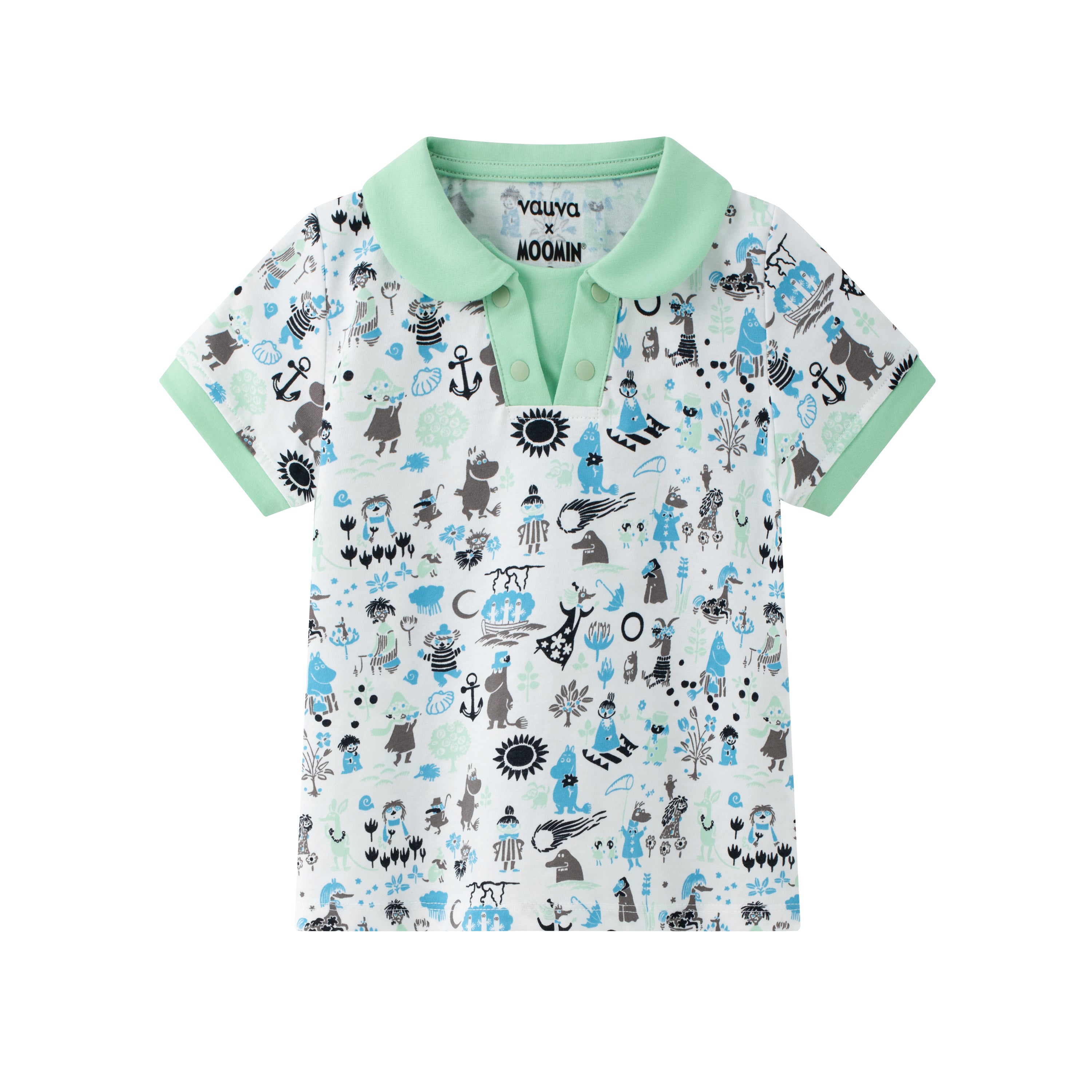 Vauva x Moomin Vauva x Moomin - Baby Boy All Over Print Collar Top & Bottom Set - Pastel Green Top & Bottom Set