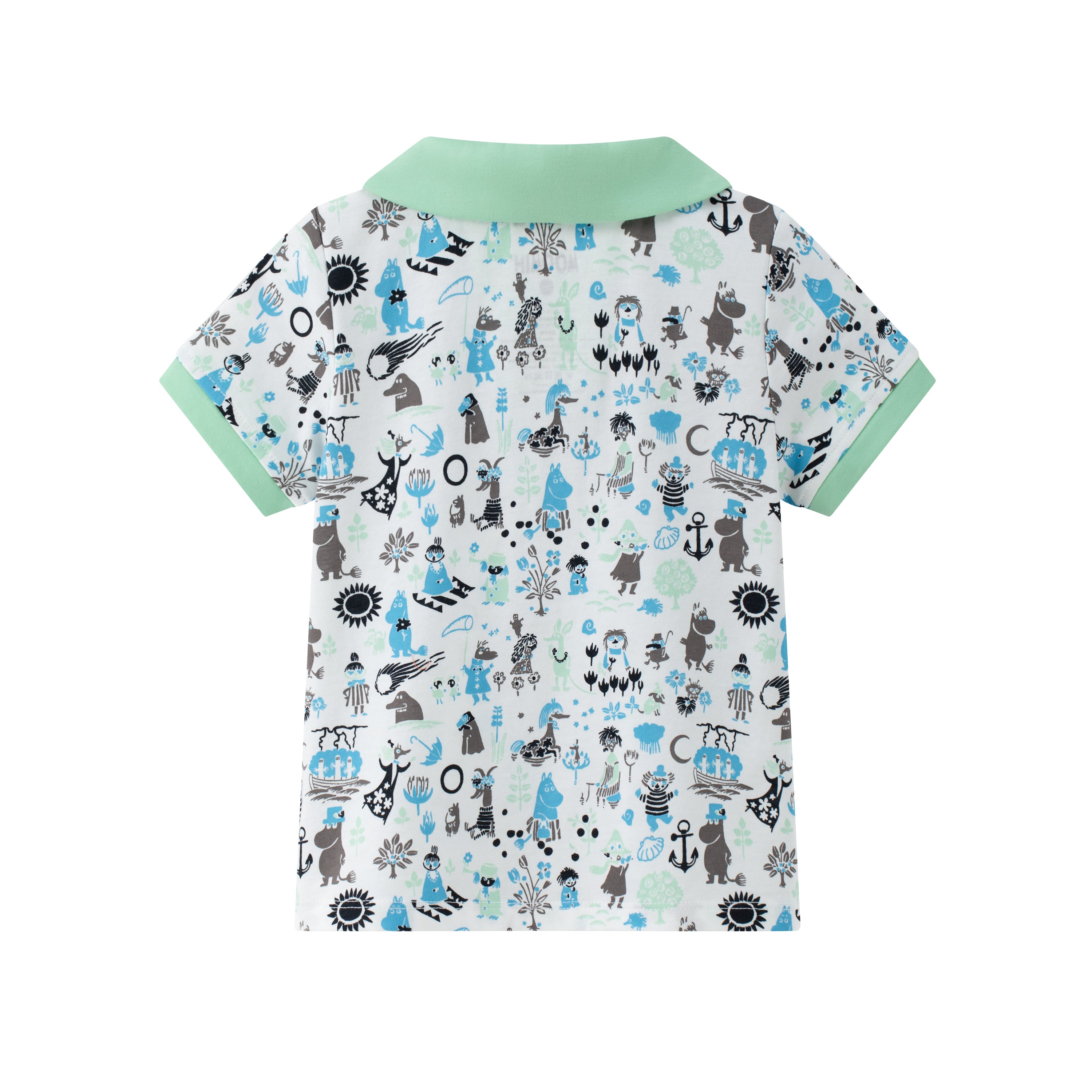 Vauva x Moomin Vauva x Moomin - Baby Boy All Over Print Collar Top & Bottom Set - Pastel Green Top & Bottom Set