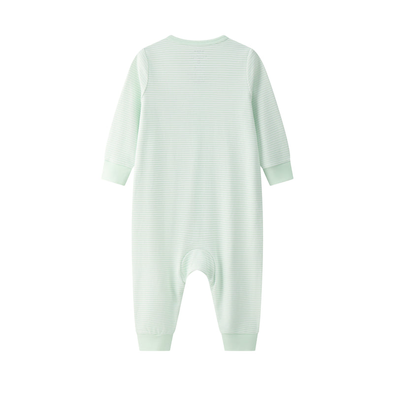 Vauva BBNS - Baby Anti-bacterial Organic Cotton Long-sleeved Romper 2-pack (Green/Strips) -product image back