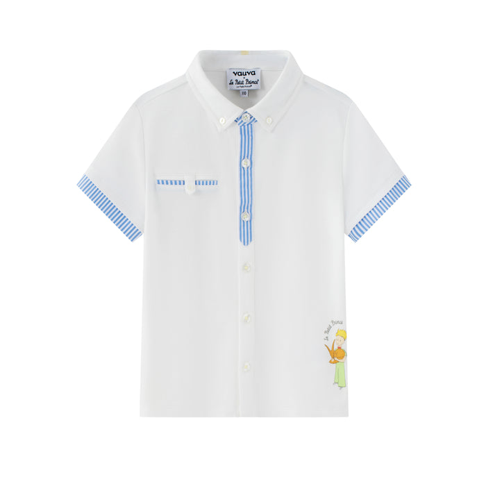 Vauva x Le Petit Prince - Toddler Boy Trims Yarn Dyed Stripe Polo Shirt - White 130cm