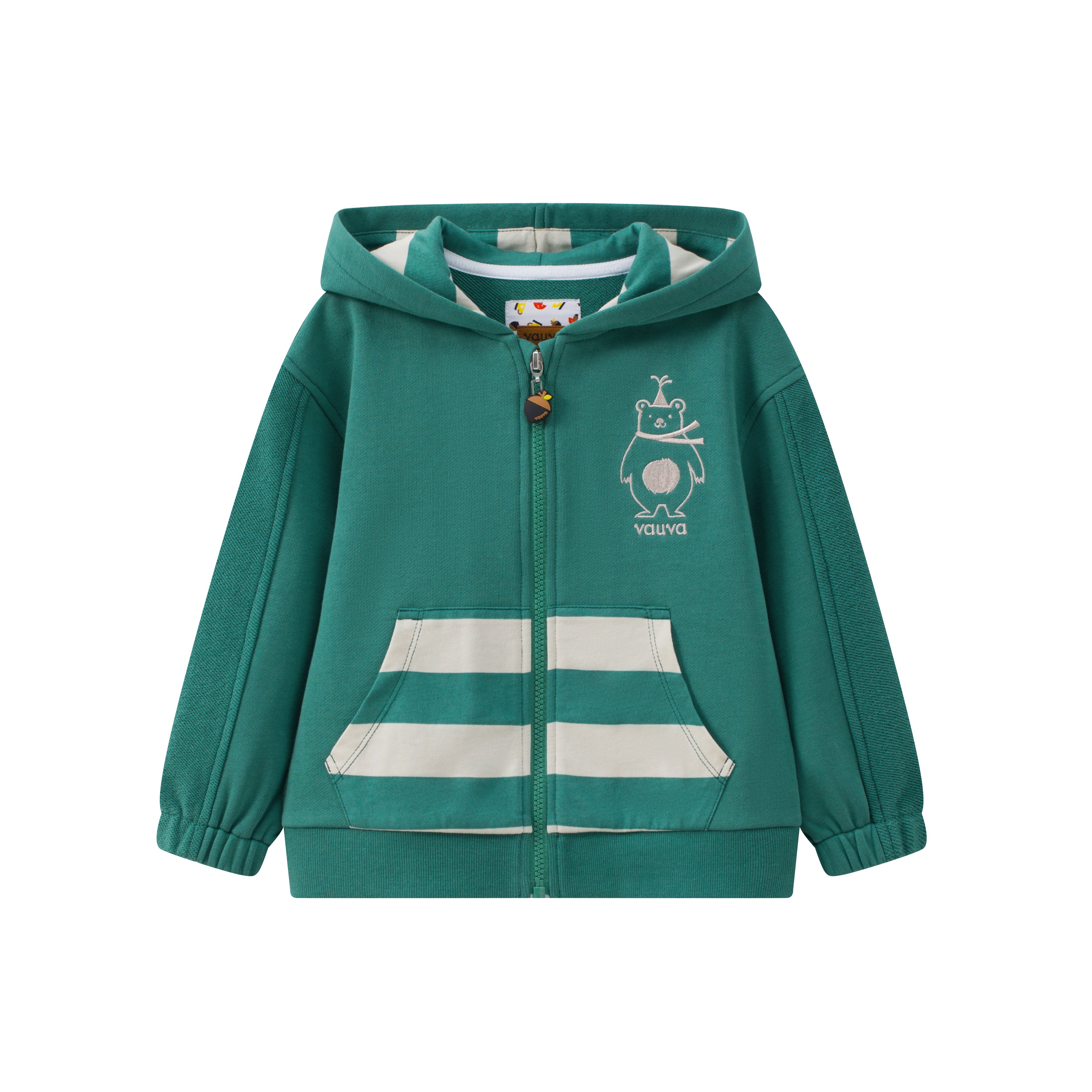 Bear-Embroidered Hooded Jacket