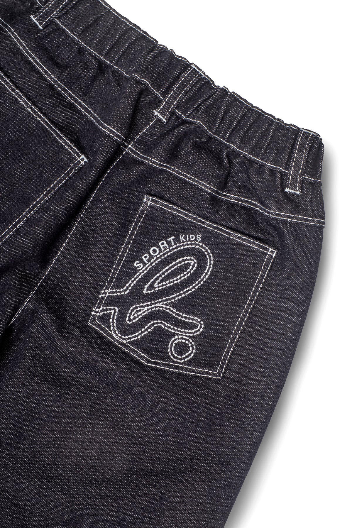 Girls Contrast Stitch Embroidered Logo Wide-Leg Denim Pants