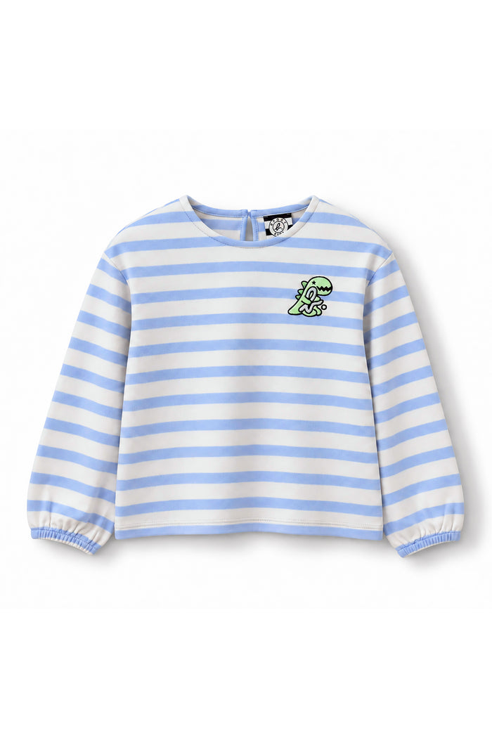Girls Striped Dino Patch Long Sleeve Top