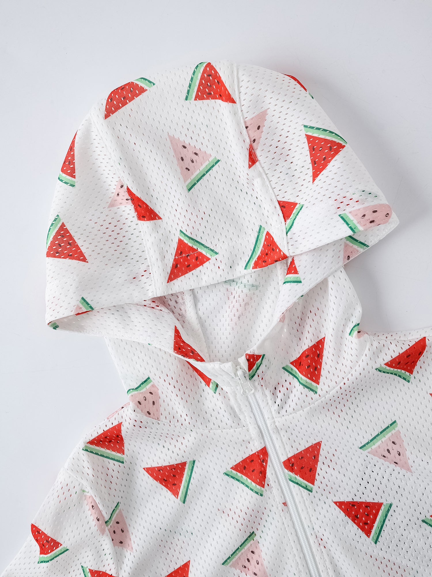 Kid All-Over Watermelon Print Mesh Hooded Zipped Jacket