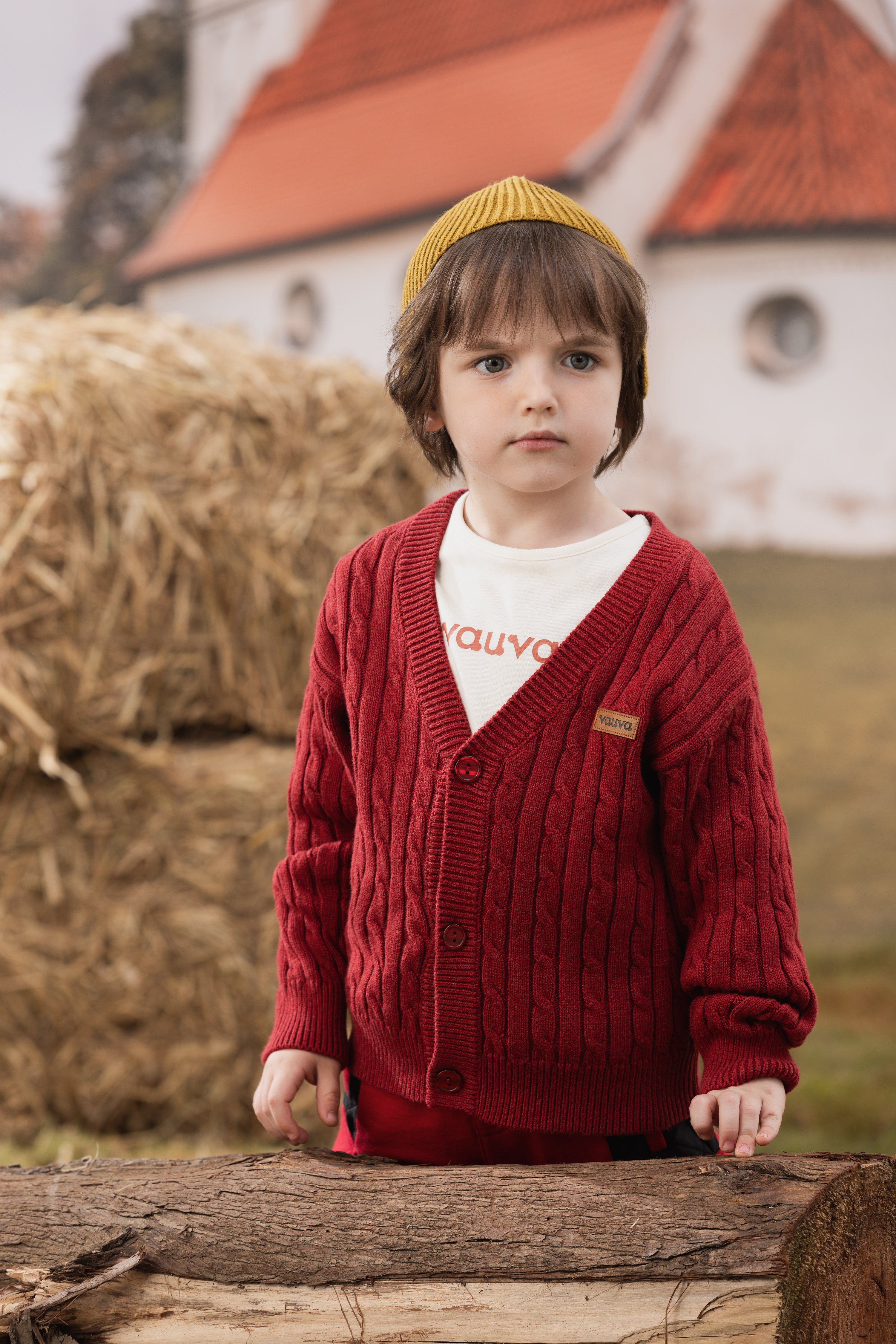 VAUVA Vauva FW23 - Boys Dark Red Cotton Cashmere Jacket Coat & Jacket