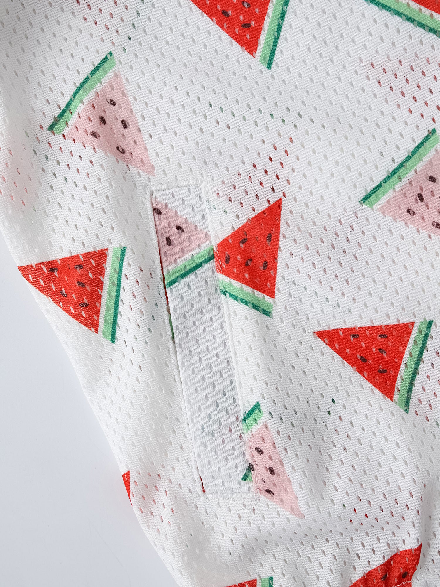 Kid All-Over Watermelon Print Mesh Hooded Zipped Jacket