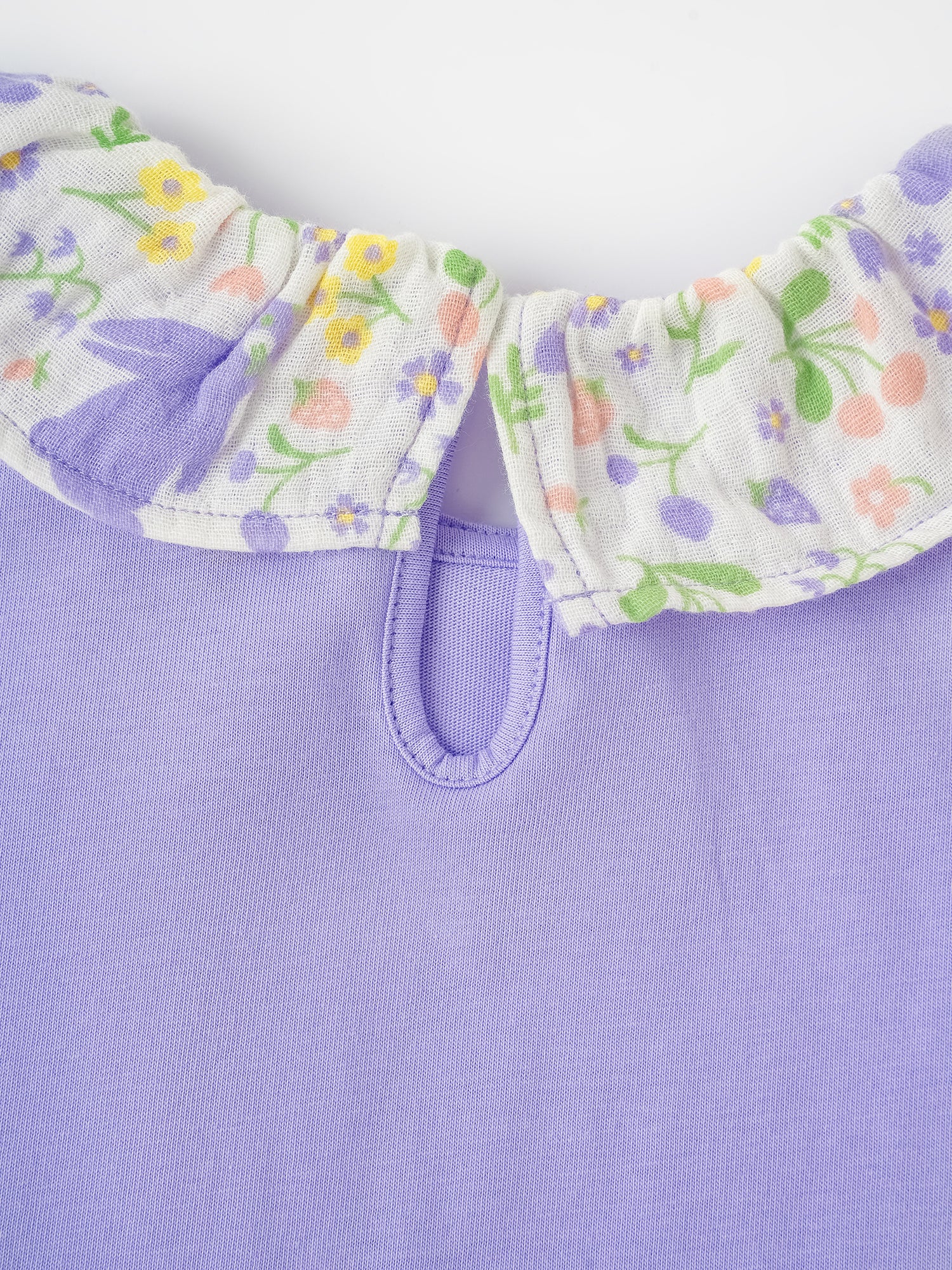 Kid Ruffle Collar Short Sleeve Bunny Print Tee