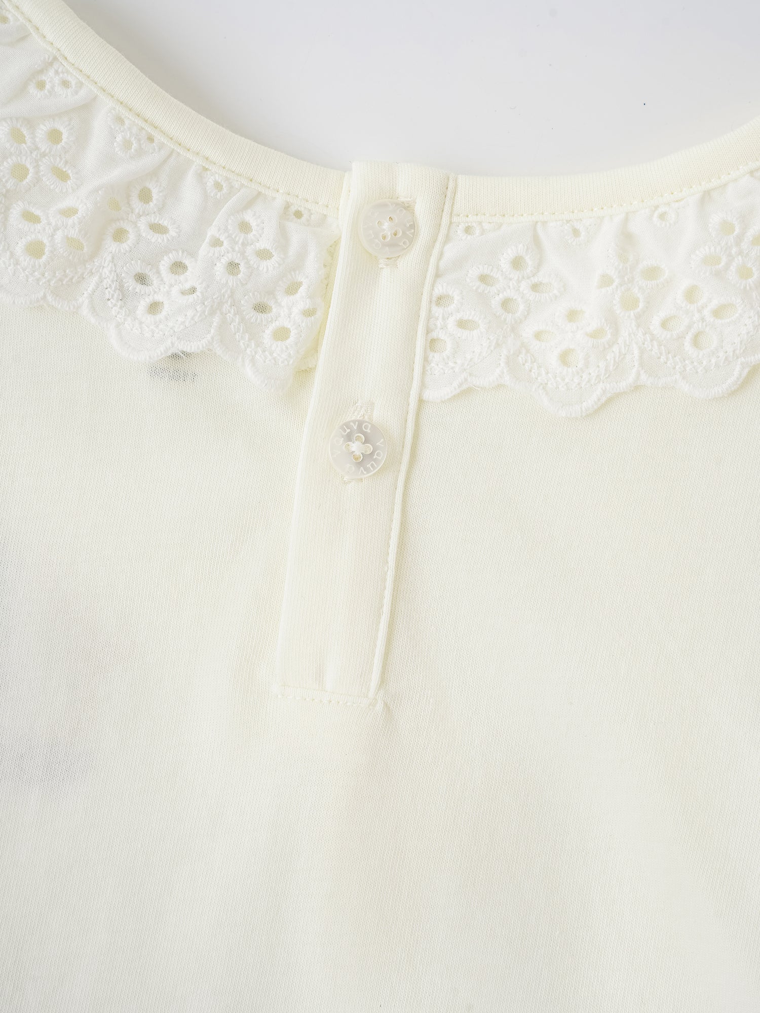 Kid Lace-Trimmed Collar Short Puff Sleeve Bunny Print Tee