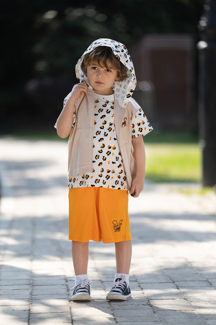 Vauva SS23 Safari - Boys Leopard Print Cotton Short Sleeve Jacket (Khaki)