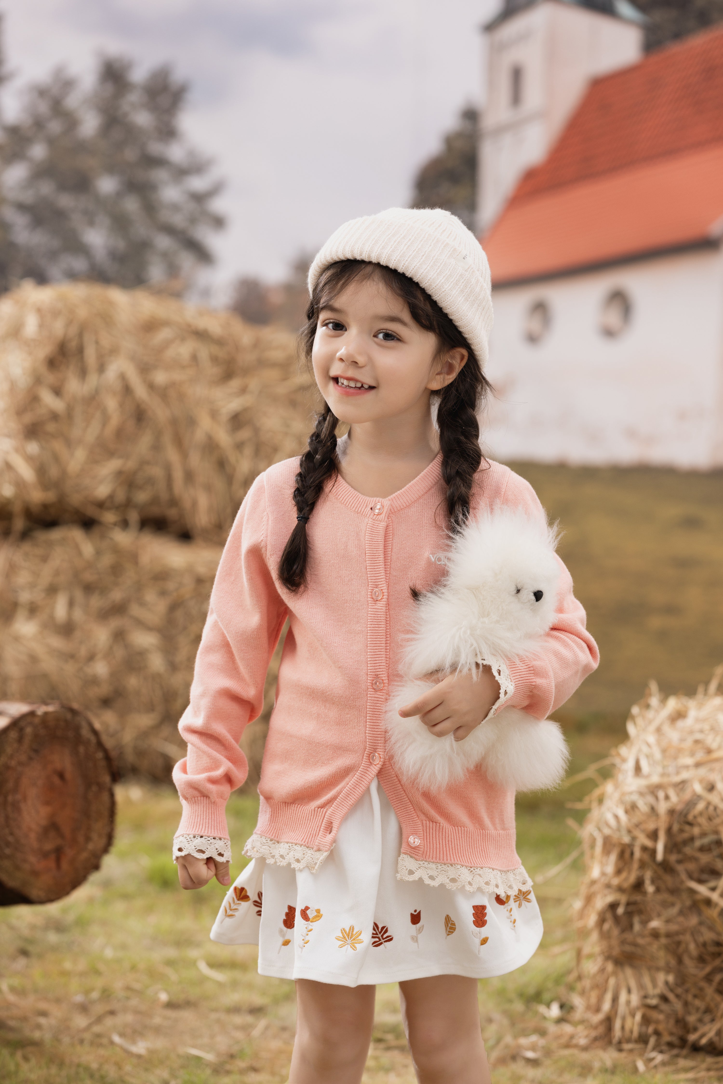 VAUVA Vauva FW23 - Girls Lace Cotton Cashmere Cardigan (Pink) Coat & Jacket