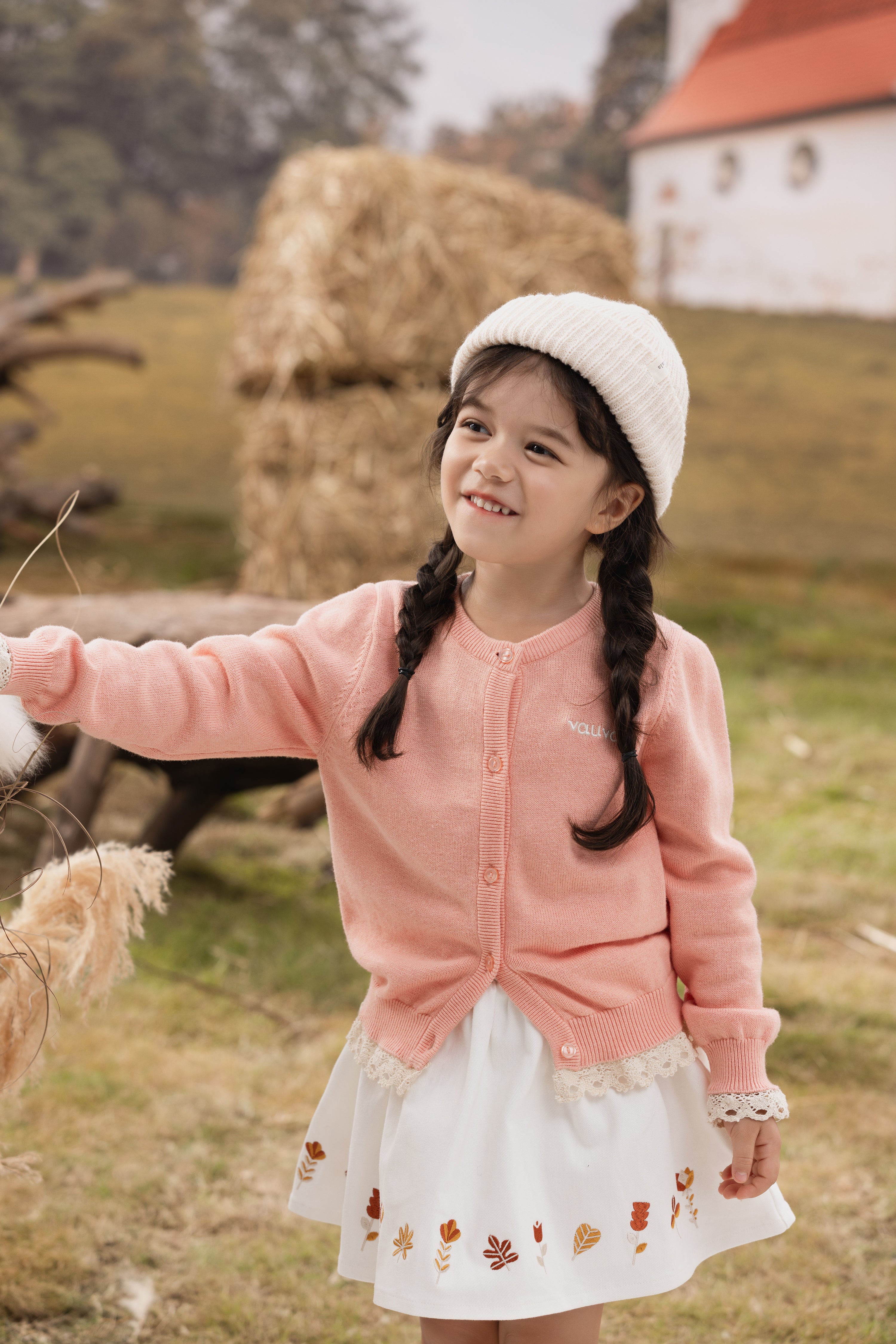 VAUVA Vauva FW23 - Girls Lace Cotton Cashmere Cardigan (Pink) Coat & Jacket