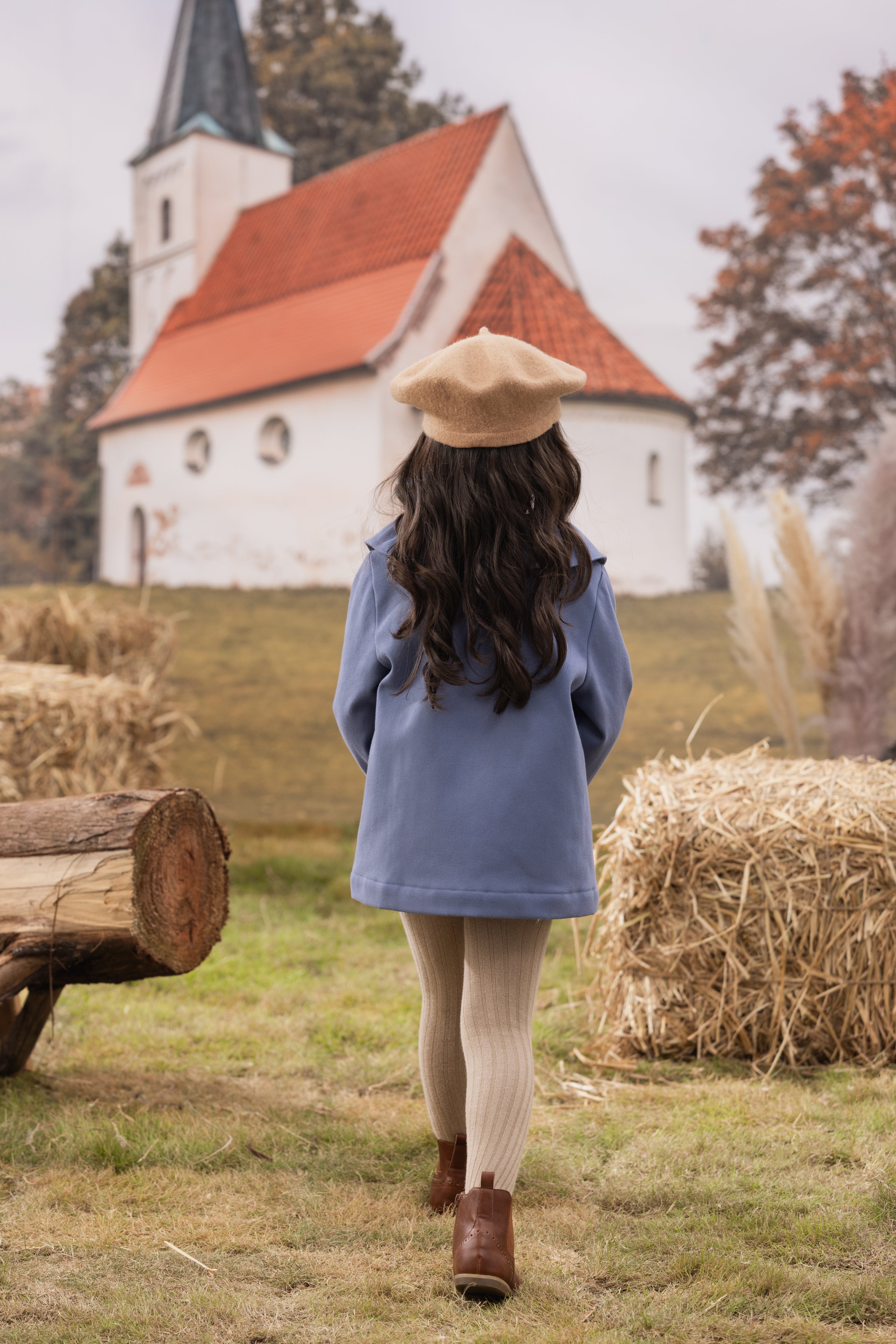 VAUVA Vauva FW23 - Girls Ruffle Collar Embroidered Coat (Blue) Coat & Jacket