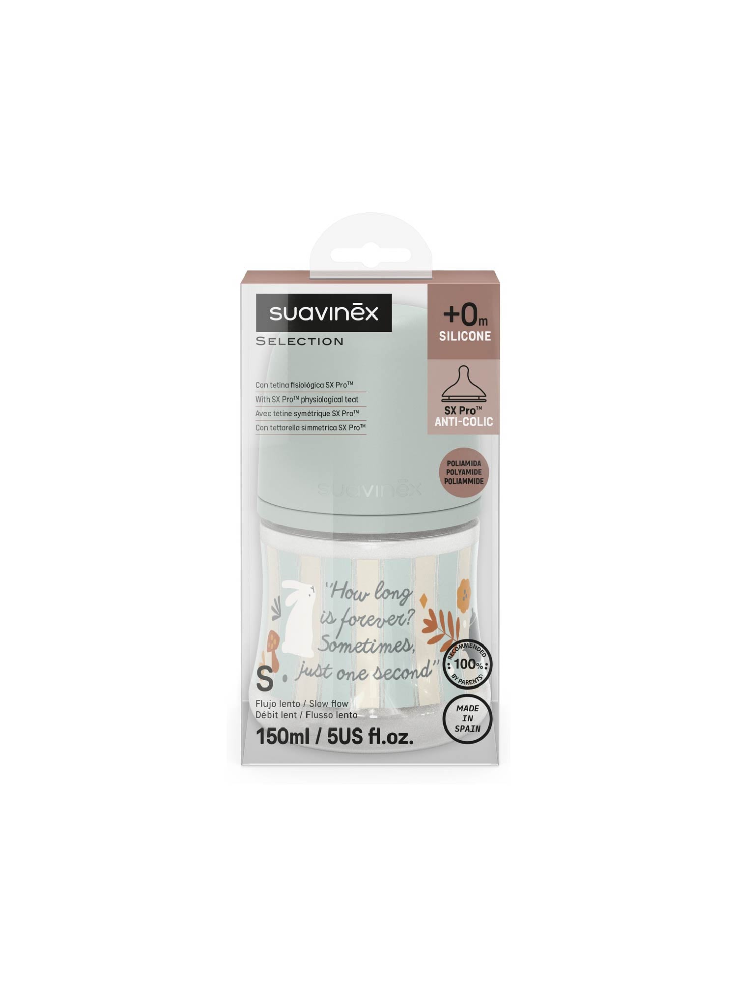 SX Pro 防脹氣慢流量仿母乳奶瓶 (PA) 150ml +0M - Wonderland Stripes Blue Turquoise 藍綠色