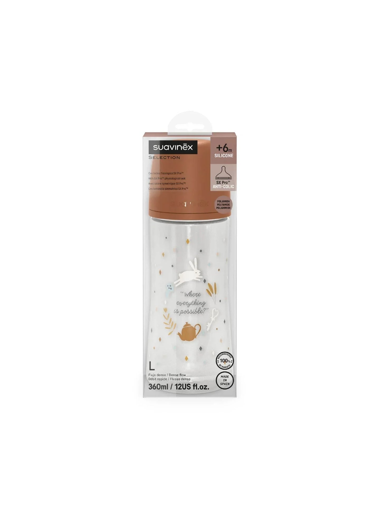 SX Pro 防脹氣快流量仿母乳奶瓶 (PA) 360ml +6M - Wonderland Circle Neutral 米灰色