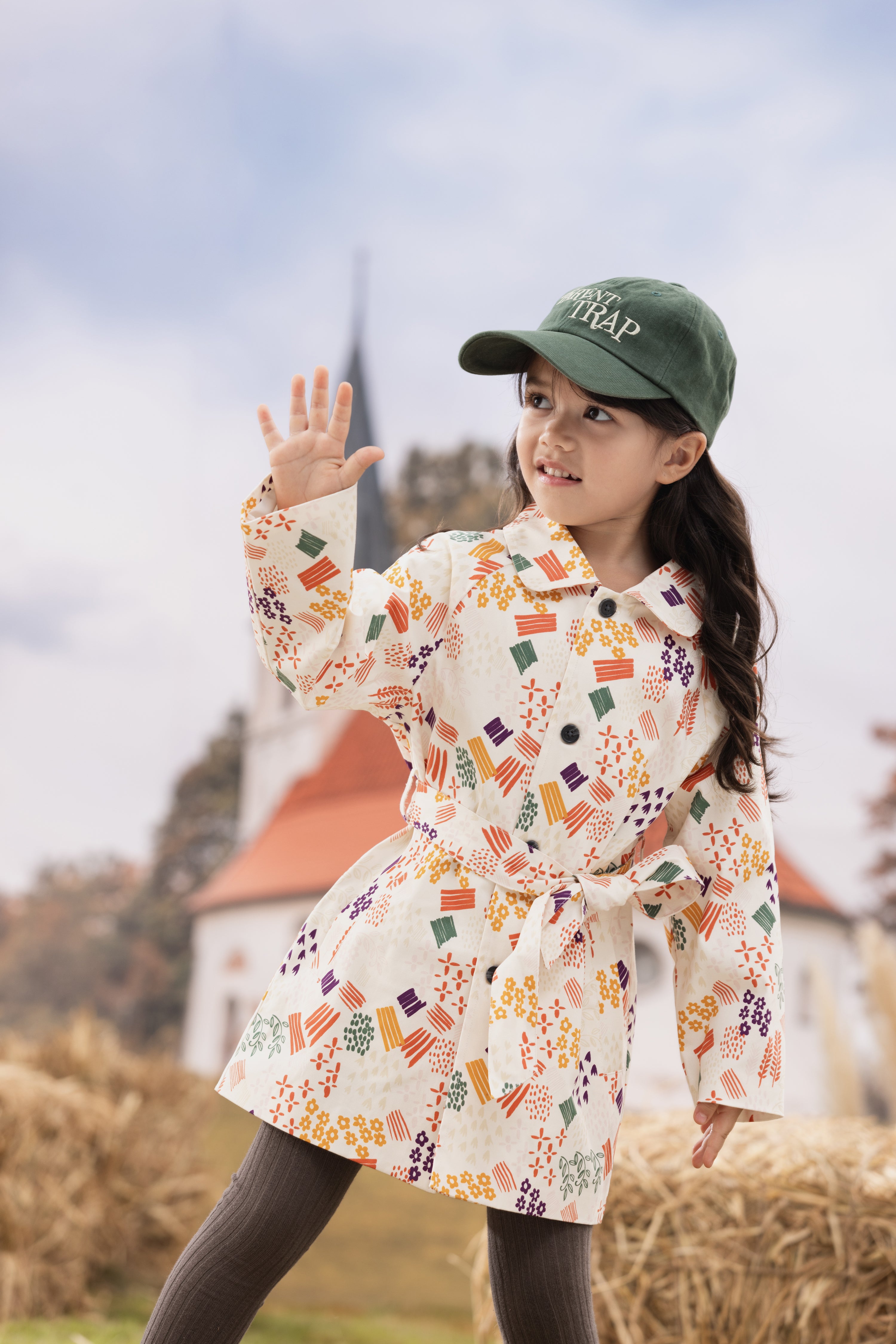 VAUVA Vauva FW23 - Girls Printed Waist Strapped Windbreaker Jacket (White) Coat & Jacket