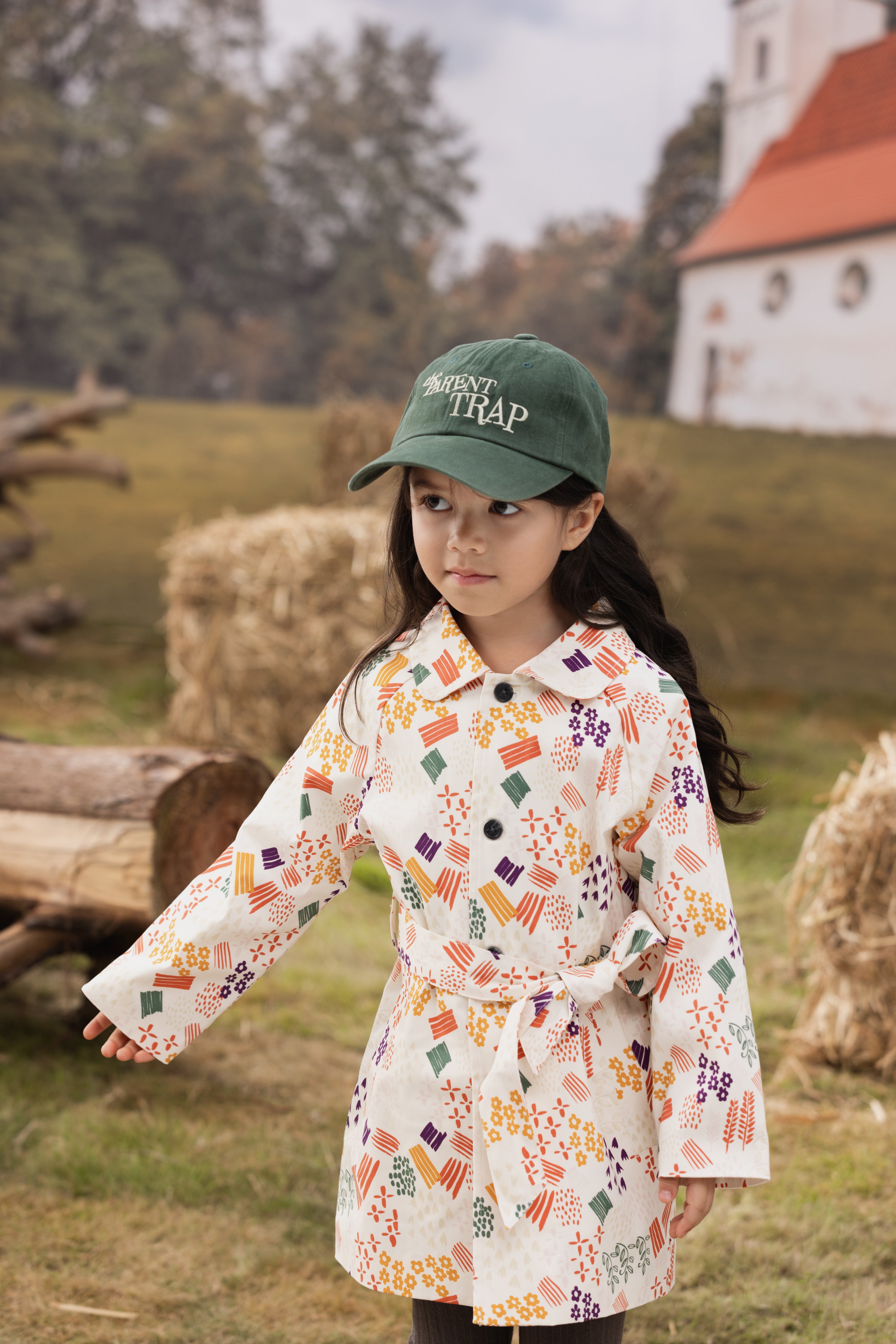 VAUVA Vauva FW23 - Girls Printed Waist Strapped Windbreaker Jacket (White) Coat & Jacket