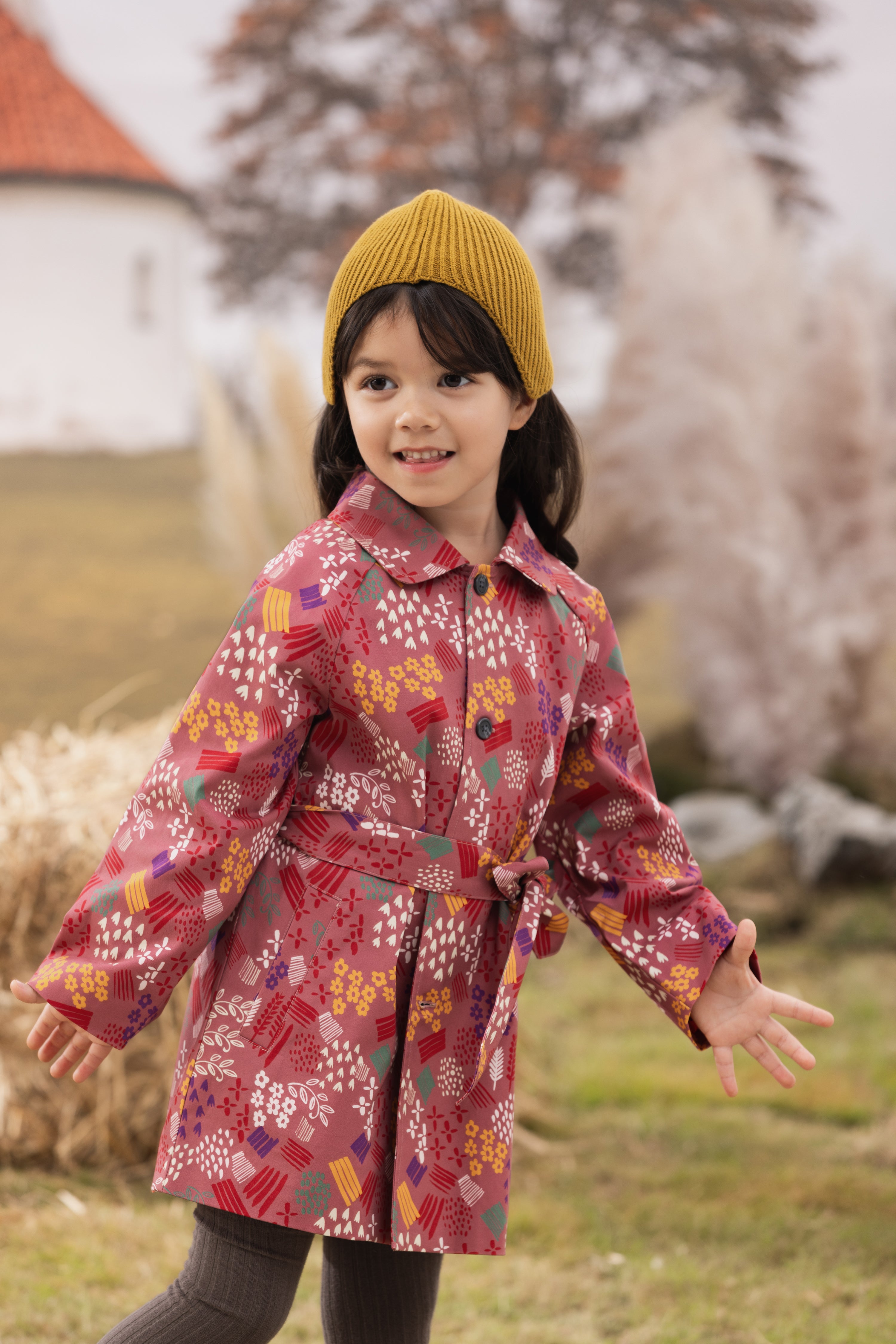 VAUVA Vauva FW23 - Girls Printed Waist Strapped Windbreaker Jacket (Red) Coat & Jacket