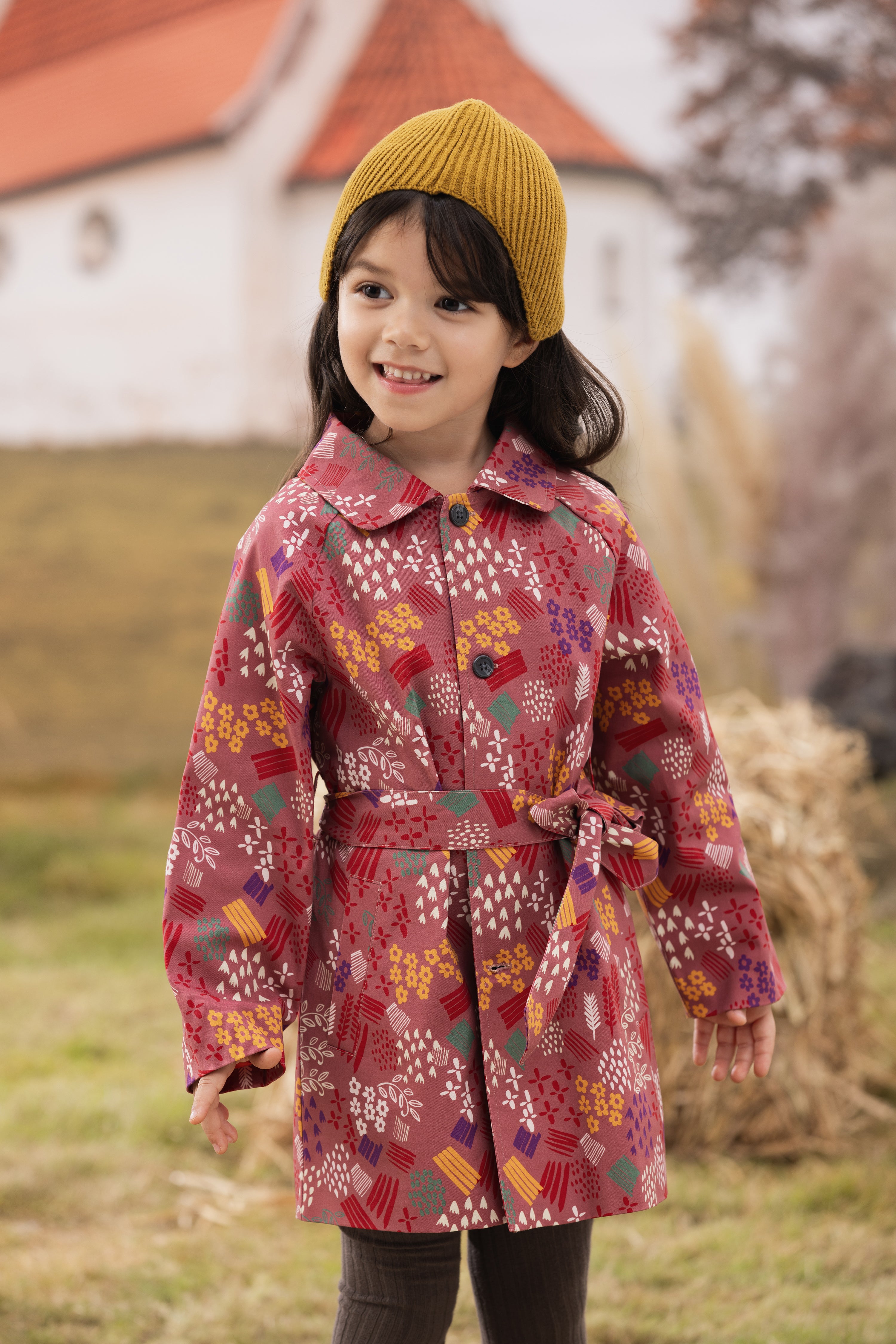 VAUVA Vauva FW23 - Girls Printed Waist Strapped Windbreaker Jacket (Red) Coat & Jacket