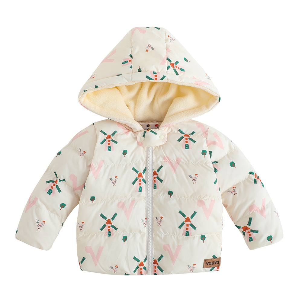 VAUVA Vauva FW23 - Baby Girls Pinwheel All Over Print Coat (White) Coat & Jacket