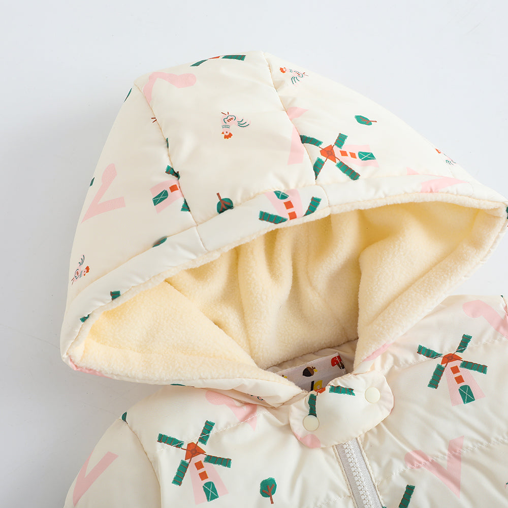 VAUVA Vauva FW23 - Baby Girls Pinwheel All Over Print Coat (White) Coat & Jacket