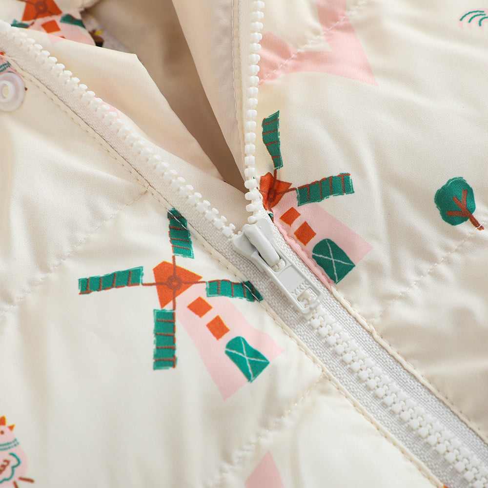 VAUVA Vauva FW23 - Baby Girls Pinwheel All Over Print Coat (White) Coat & Jacket