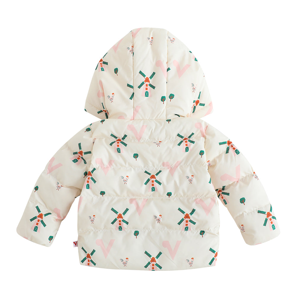 VAUVA Vauva FW23 - Baby Girls Pinwheel All Over Print Coat (White) Coat & Jacket