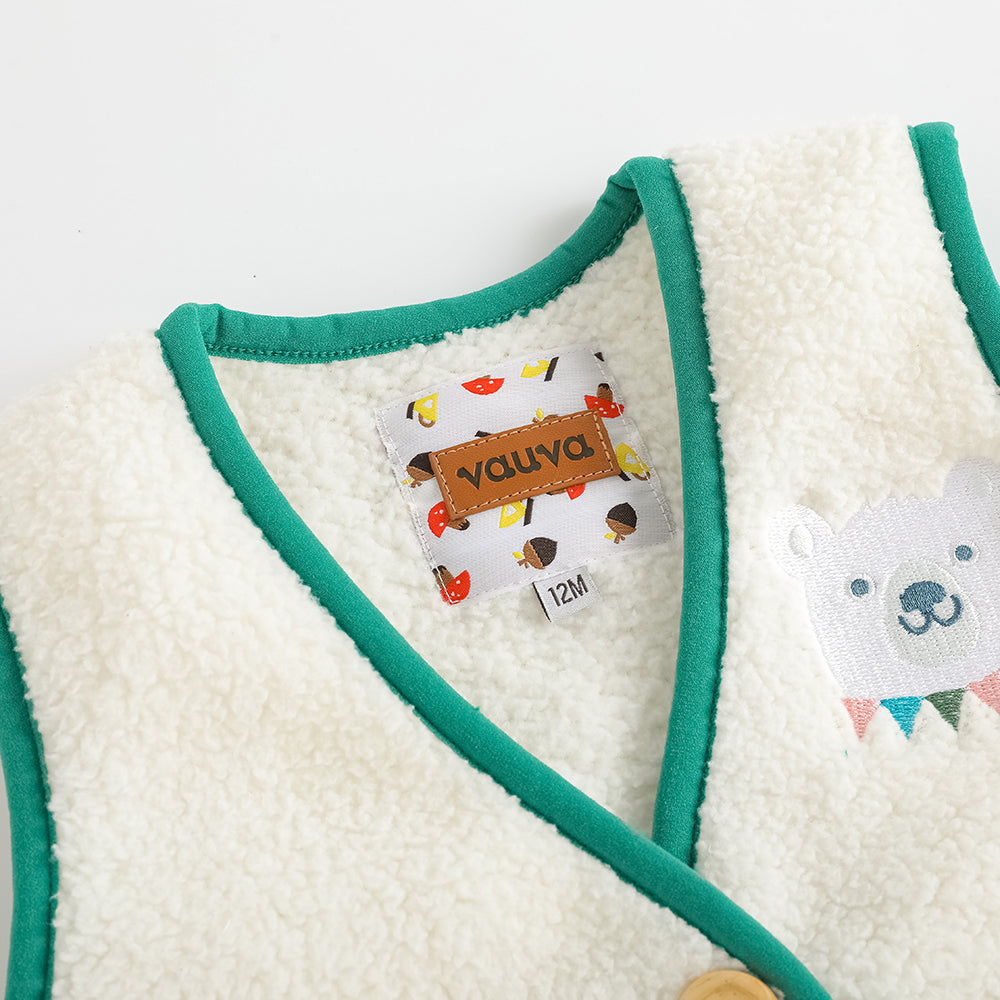 Bear-Embroidered Teddy Gilet