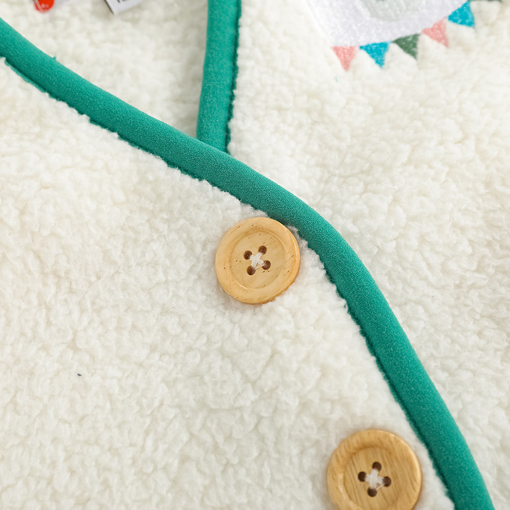 Bear-Embroidered Teddy Gilet