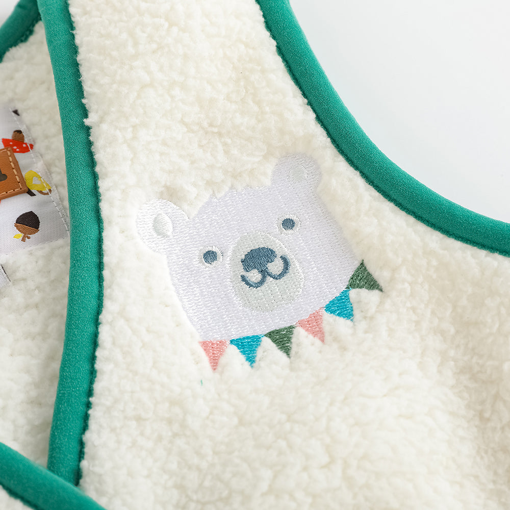 Bear-Embroidered Teddy Gilet