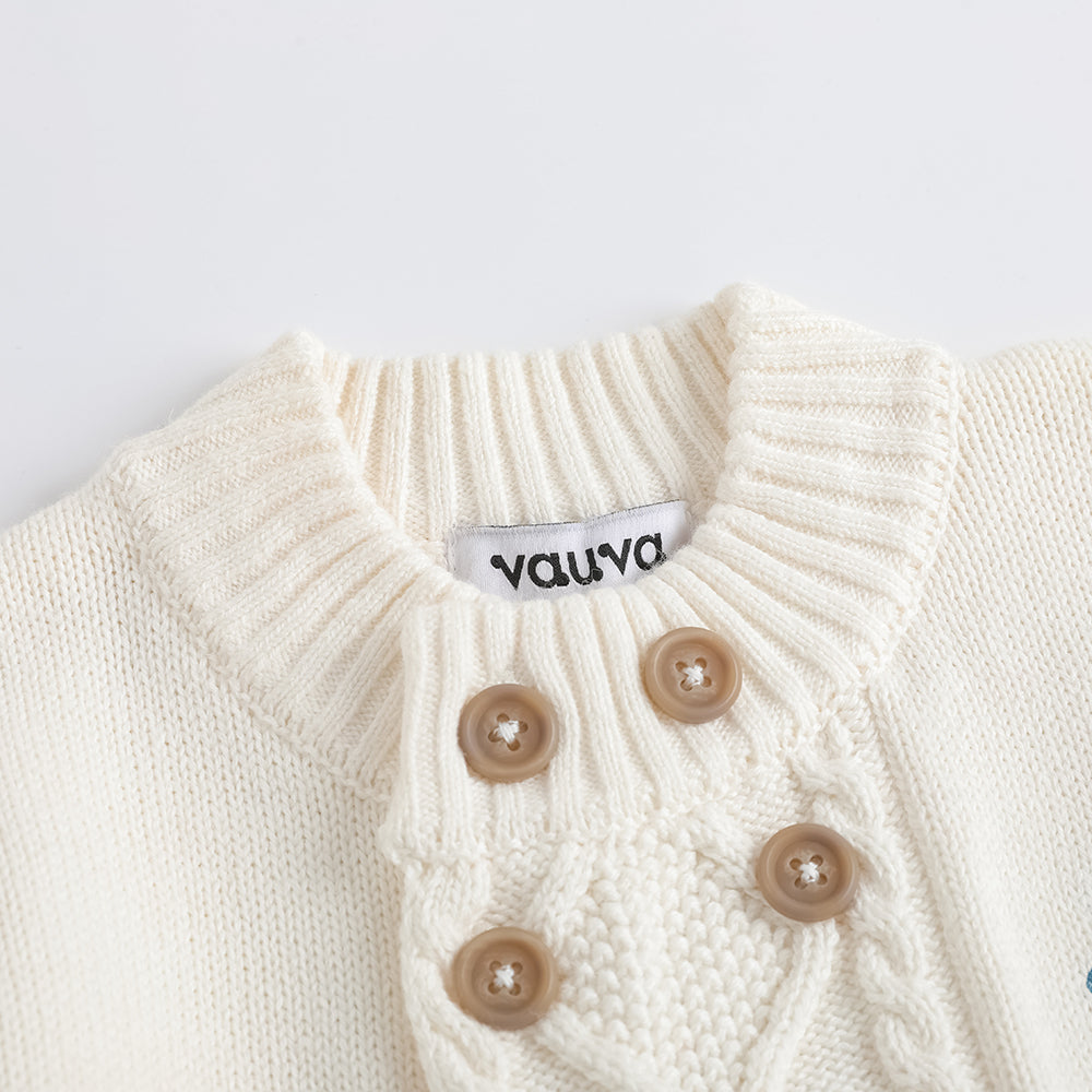 Embroidered Stand-Up Collar Cardigan