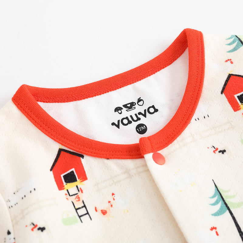 Vauva FW23 - Baby Nordic Print Cotton Long Sleeve Romper (Red)