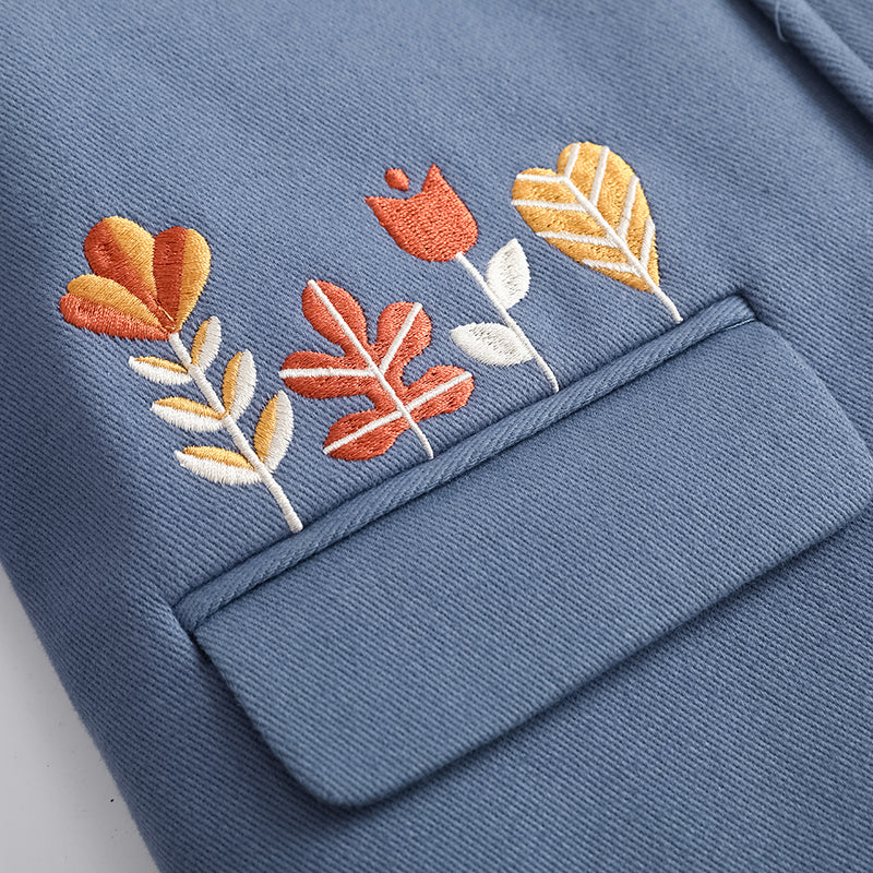 Vauva FW23 - Girls Ruffle Collar Embroidered Coat (Blue)