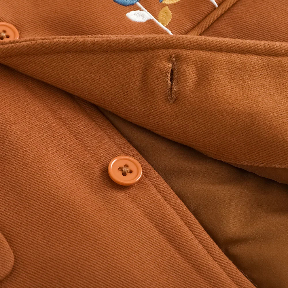 VAUVA Vauva FW23 - Girls Ruffle Collar Embroidered Coat (Brown) Coat & Jacket