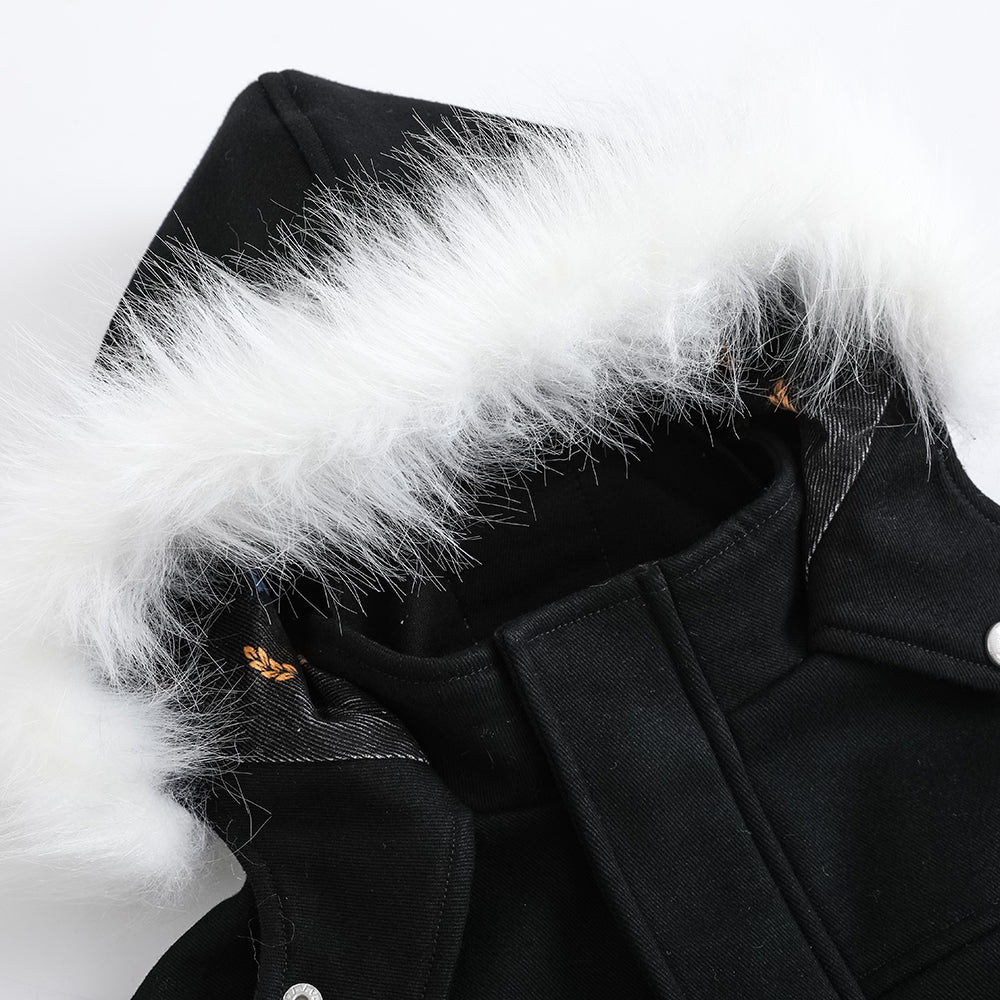 VAUVA Vauva FW23 - Boys Simple Embroidered Black Hooded Coat Coat & Jacket