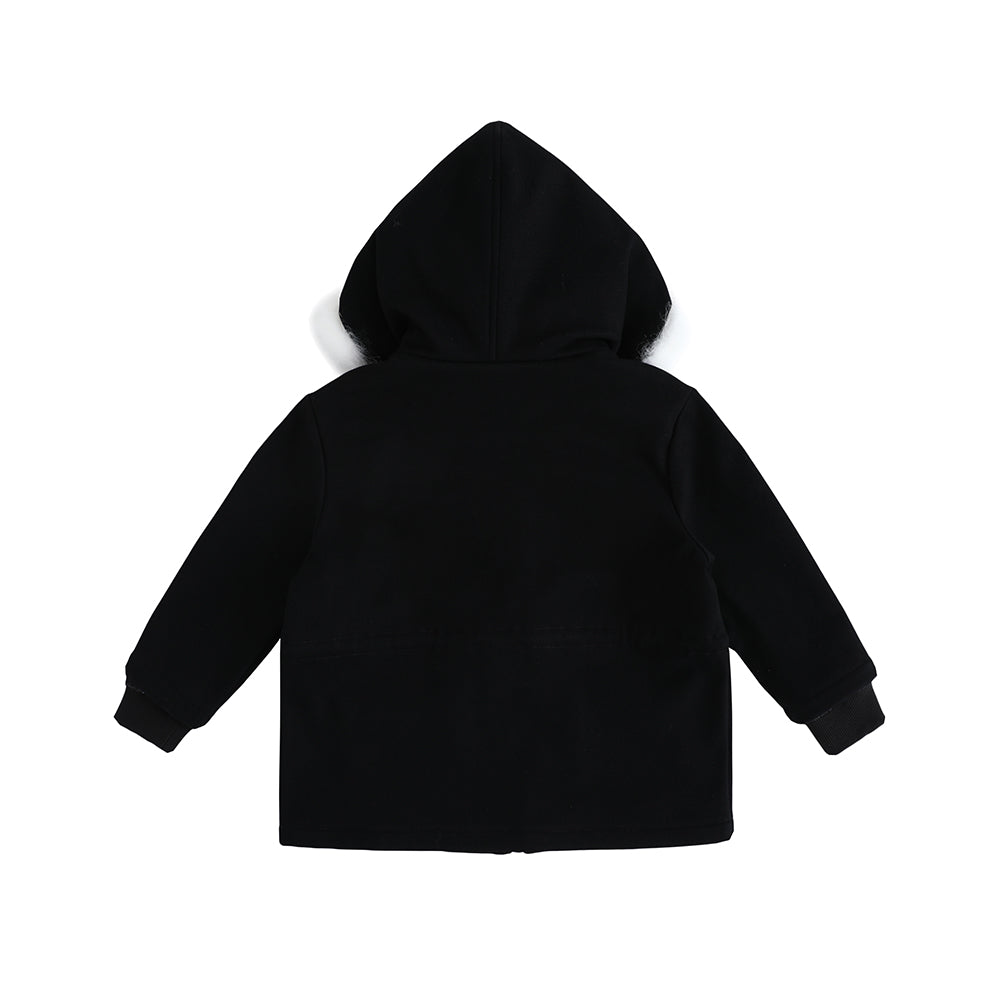 VAUVA Vauva FW23 - Boys Simple Embroidered Black Hooded Coat Coat & Jacket