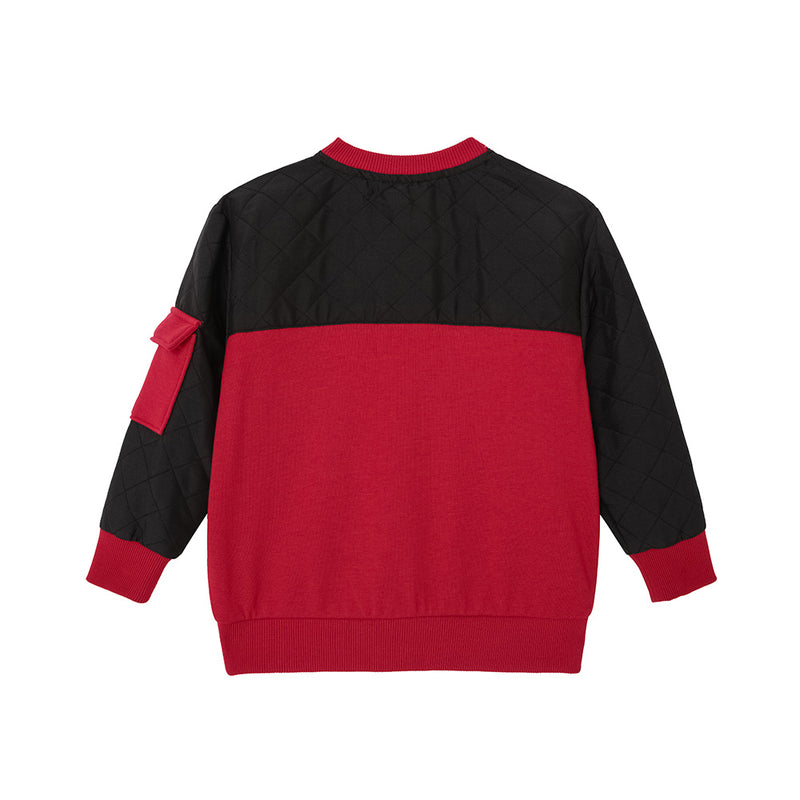 Vauva FW23 - Boys Simple Patchwork Crew Neck Sweatshirt (Black/Red)