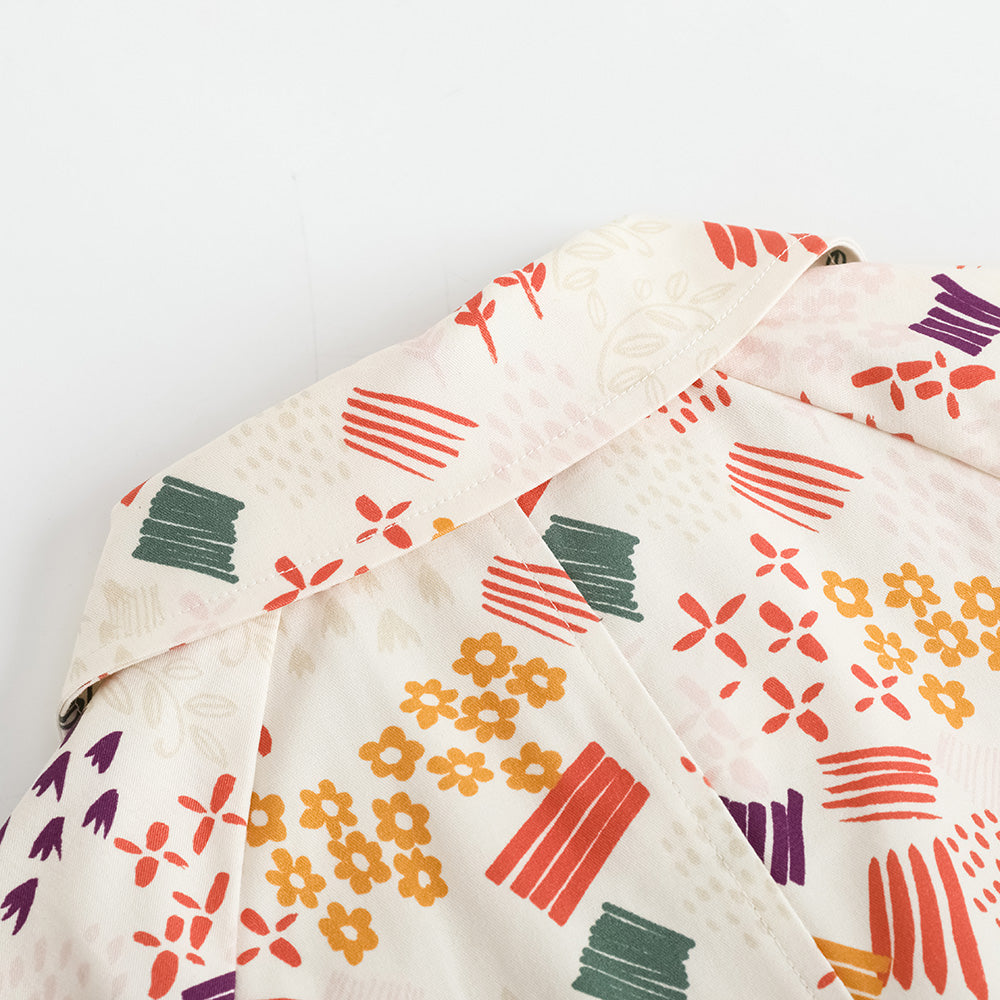 VAUVA Vauva FW23 - Girls Printed Waist Strapped Windbreaker Jacket (White) Coat & Jacket